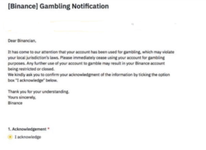 Binance blocked the account due to the transfer of usdt from gambling
