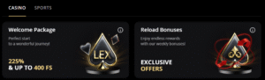 Lex Casino welcome bonuses for real players