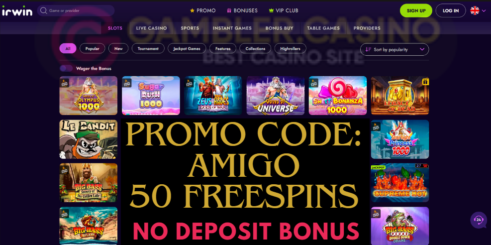 Irwin casino - no deposit bonus 100 spins promo code AMIGO